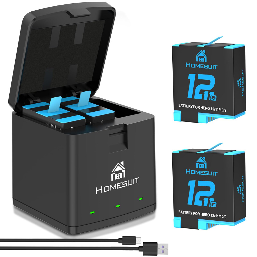 Hero 12/11/10/9 Batteries 1800mAh and USB Charger for Gopro Hero 12 Black, Gopro Hero 11 Black, Hero 10 Black, Hero 9 Black, Compatible with Gopro