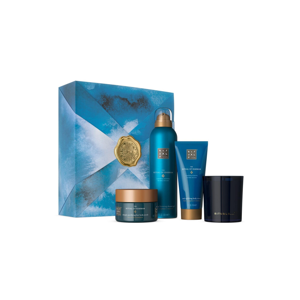 Rituals Gift Set The Ritual Of Hammam M - 4 Home And Skincare Products Enriched With Eucalyptus, Argan Oil, And Rosemary - Bath Gift Box With Purifying