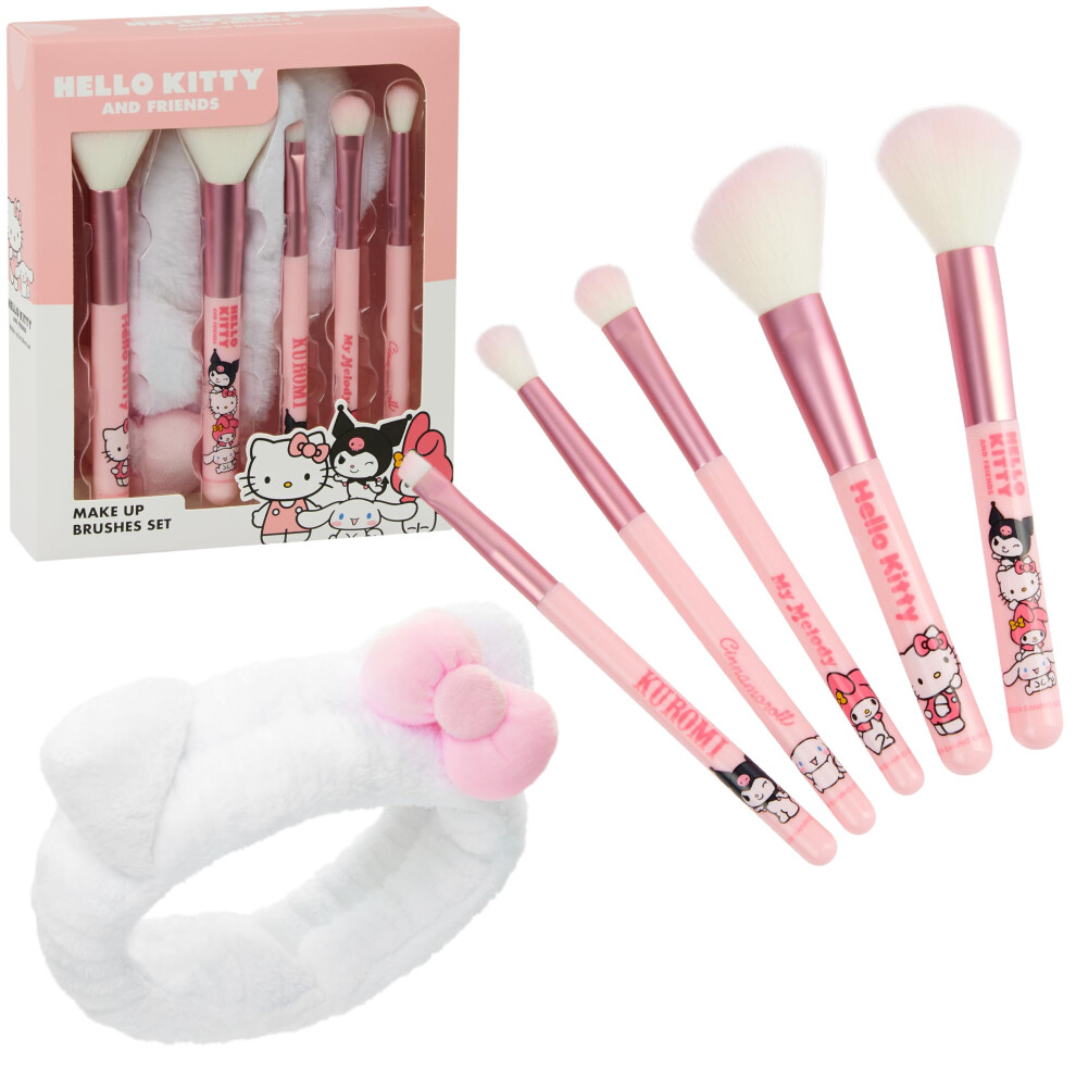 Makeup Brush Set of 5 Kawaii Fluffy Makeup Headband Women Teens Girls Powder Brush Eyeshadow Brush Beauty Set Anime Cute Gifts