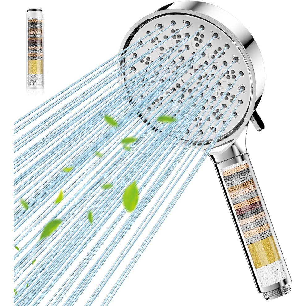 Hard Water Filter Shower Head With 6 Spray Modes, High Pressure Water Saving Shower Head With 20 Layers Filtration, Power Shower Heads With Showerhead 6977474160094