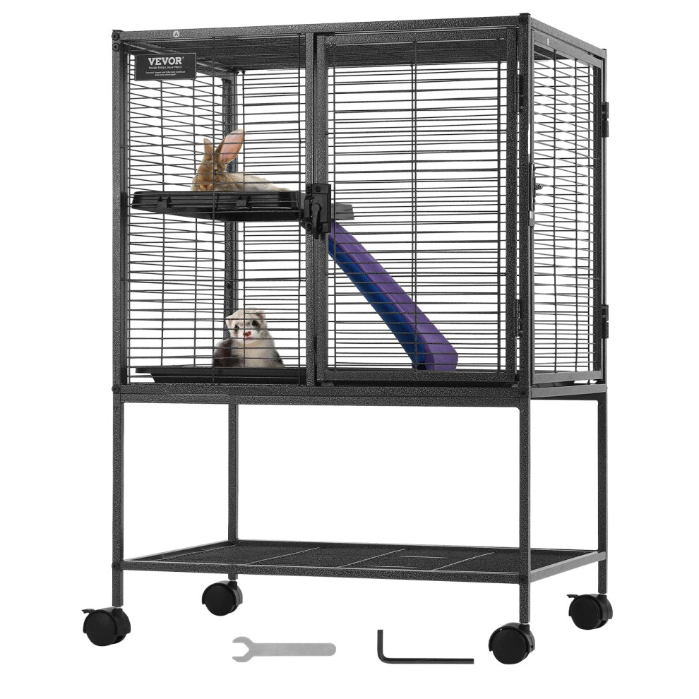 34" Rolling Metal Ferret Cage, Large 2-Tier Critter Nation Cage, Small Animal Cage with Ramps & Tray, Easy to Set up for Pet Mice, Hamster, Guinea Pig