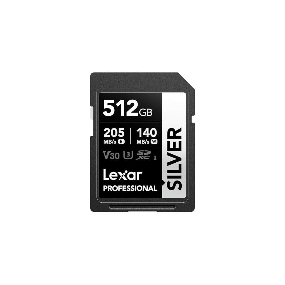 512GB SD Card SILVER, Up to 205MB/s Read, 140MB/s Write, SDXC UHS-I Memory Card, Class 10, U3, V30, SD Card for Professional Photographers,