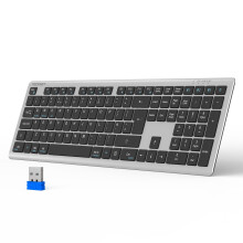 Wireless Keyboard, Rechargeable 2.4GHz USB Bluetooth Keyboard for 4 Multi Devices, Ultra Slim Full Size UK Layout Keyboards for Laptop, Computer,