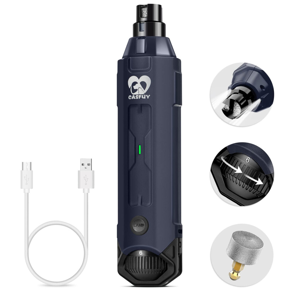 Casfuy 6-Speed Dog Nail Grinder - Newest Enhanced Pet Nail Grinder Super Quiet Rechargeable Electric Dog Nail Trimmer Painless Paws Grooming & Smoothing Tool