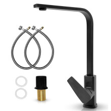 Gooseneck Modern Black Kitchen Taps with 360 Swivel Spout - Kitchen Mixer Tap for Kitchen Sink with 1 Hole Single Lever, Stylish and Durable Kitchen