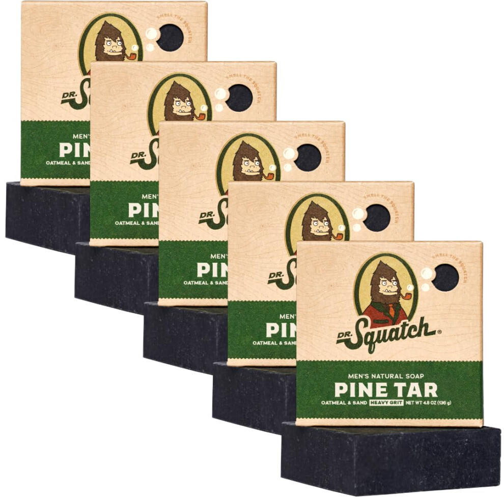 Dr. Squatch Men's Bar Soap - 5-Pack Pine Tar - All Natural Bar Soap For Men - 5 Bars Of Soap - Smell Like An Old Growth Forest
