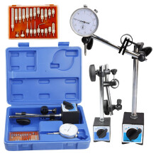 22-Piece Dial Indicator with Magnetic Base, Adjustable Long Arm 0-10mm Tester Gage Gauge 0.01mm with Storage Case