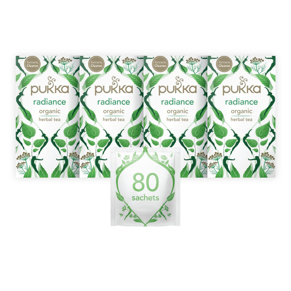 Pukka Herbs Radiance Organic Herbal Tea Box: Fennel, Aloe Vera, Peppermint, Dandelion & Nettle - Caffeine Free - Inner Glow - 4 Packs