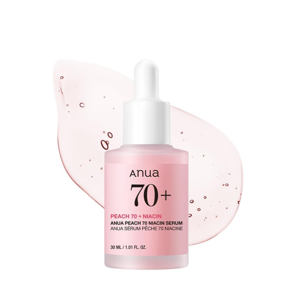 Peach 70 Niacinamide Serum, Lightweight Hydration for Dry Skin, Vitamin B12, Hyaluronic Acid, Glass Skin, Dewy Finish, Natural Pink Color, Korean Skin