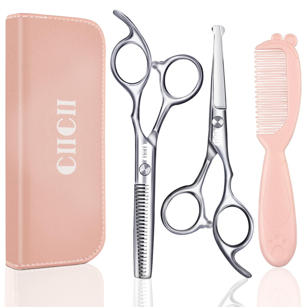 Kids Hair Scissors Set, Safety Round Tip Hairdressing Scissors (Hair Cutting Scissor Trimming Grooming Thinning Shears) For Baby Toddler Children, Ciicii