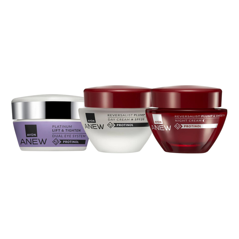 Anew Reversalist Set, Day Cream 50ml + Night Cream 50ml + Eye Cream 20ml, Pack of 3, To Help Plump & Smooth, Ultimate Skincare Trio for Age 30+,