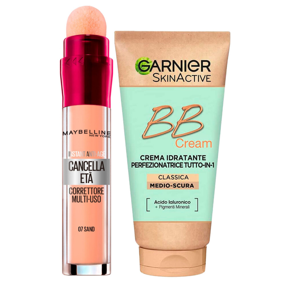 Skinactive BB Cream Moisturizing Perfecting Face Cream All in 1 SPF25 Medium-Dark Shade + Erase Age Multipurpose Liquid Concealer Color 07 Sand with