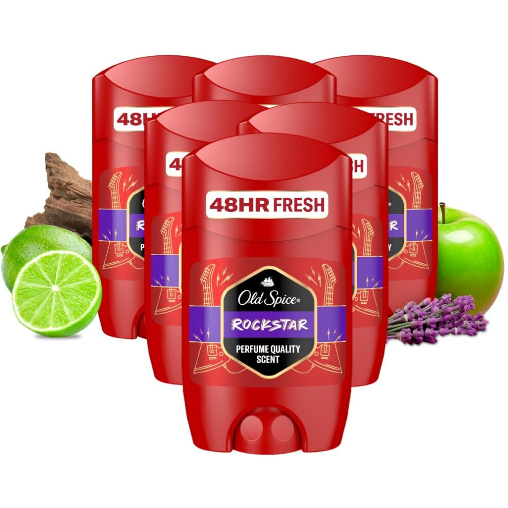 Rockstar Deodorant Stick For Men 6 x 50ml, Aluminium Free, Long Lasting Perfume Quality Scent, 48H Fresh, Invisible on Black & White