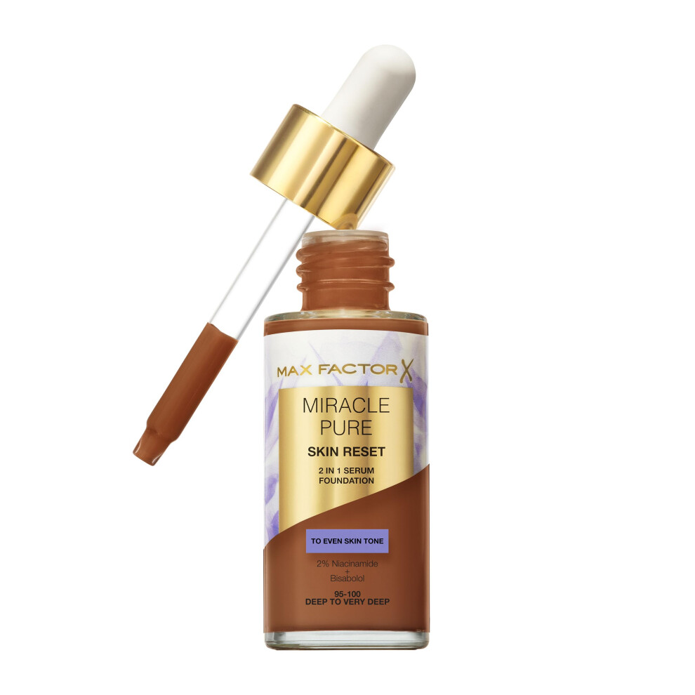Miracle Pure Skin Reset Serum Foundation 95-100 Deep to Very Deep, 2-in-1 Serum Formula, Healthy Looking Skin, Medium Coverage, Satin Matte Finish, 2%