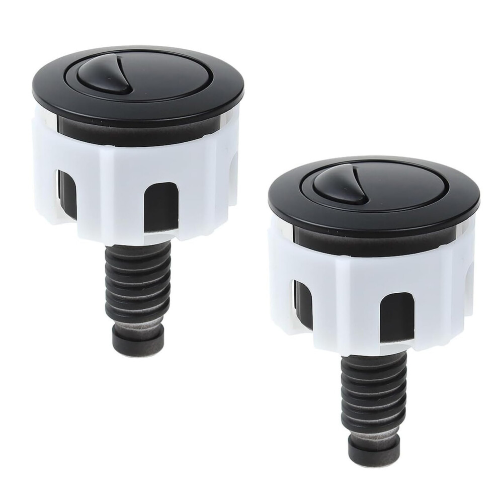 2 PCS Toilet Flush Button, Black Round Head Dual Toilet Push Button Flush Parts Replacement Universal WC Flusher Valve Accessories Compatible with