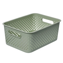 Plastic Storage Basket with Handles 11.4L Medium | Durable, Recycled & Sustainable | Green | Home Organizer for Shelves, Kitchen, Bathroom + |10-Year