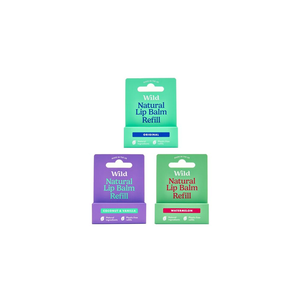 - Natural Refillable Lip Balm - 3 Pack of Lip Balm Refills in a Variety of Scents - Includes Original, Coconut & Vanilla and Watermelon Flavours -