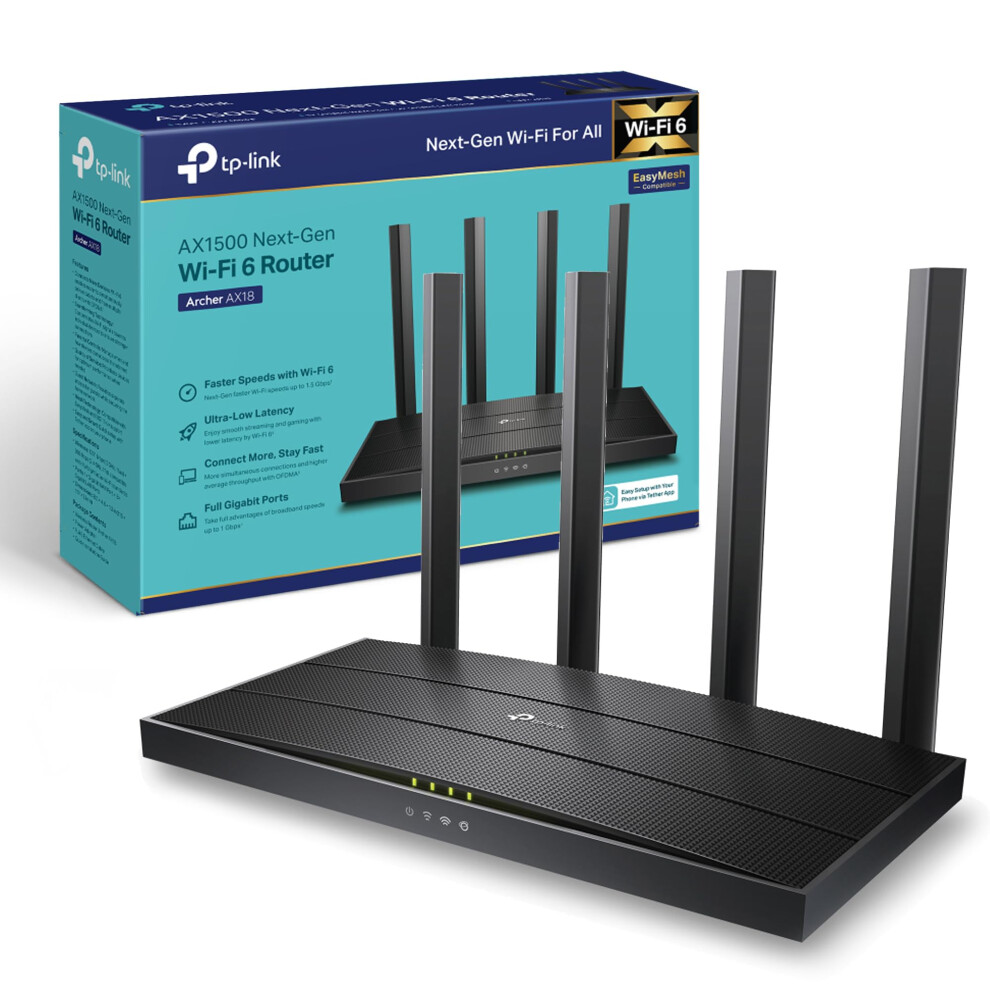 Tp-Link Archer Ax18 Router Wifi 6 Ax1500mbps, Wifi Router,Gigabit Ethernet Ports, Vpn Router Server, Easy Setup, Internet Booster Routers, Wifi Booster, Wpa3