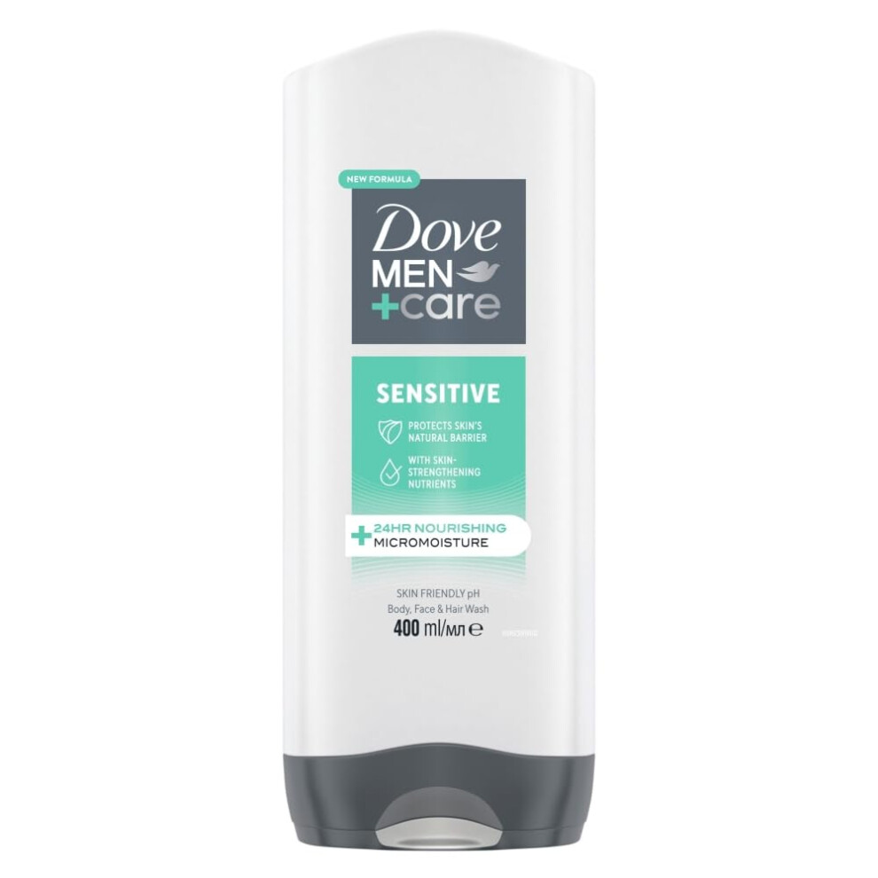 Men+Care Sensitive 3-in-1 Hair, Body and Face Wash Body Cleanser shower gel with 24 hour nourishing MicroMoisture technology for healthier,
