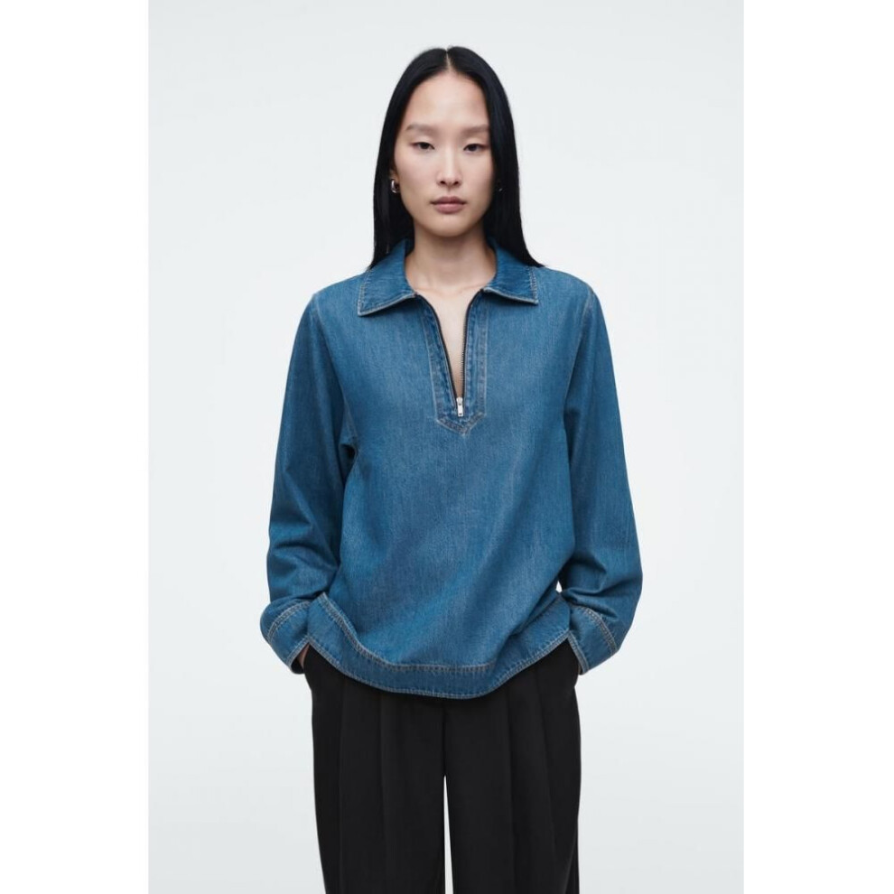 (blue/32) Cos Japan Denim Half Zip Blouse