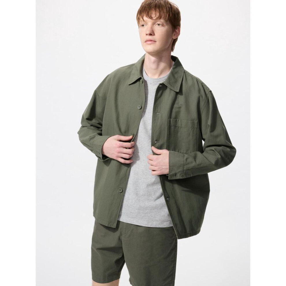 (57 OLIVE/XL) Uniqlo Japan Cotton Linen Shirt Jacket