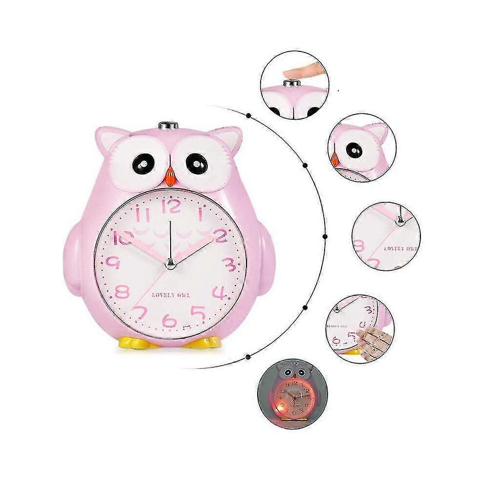 Alarm Clock Children with Ticking Children's Clock At Night Luminous Multi-functional Mute Bedside Alarm Clock-pink Owl-image-OPC-PGNKXVF-NEW