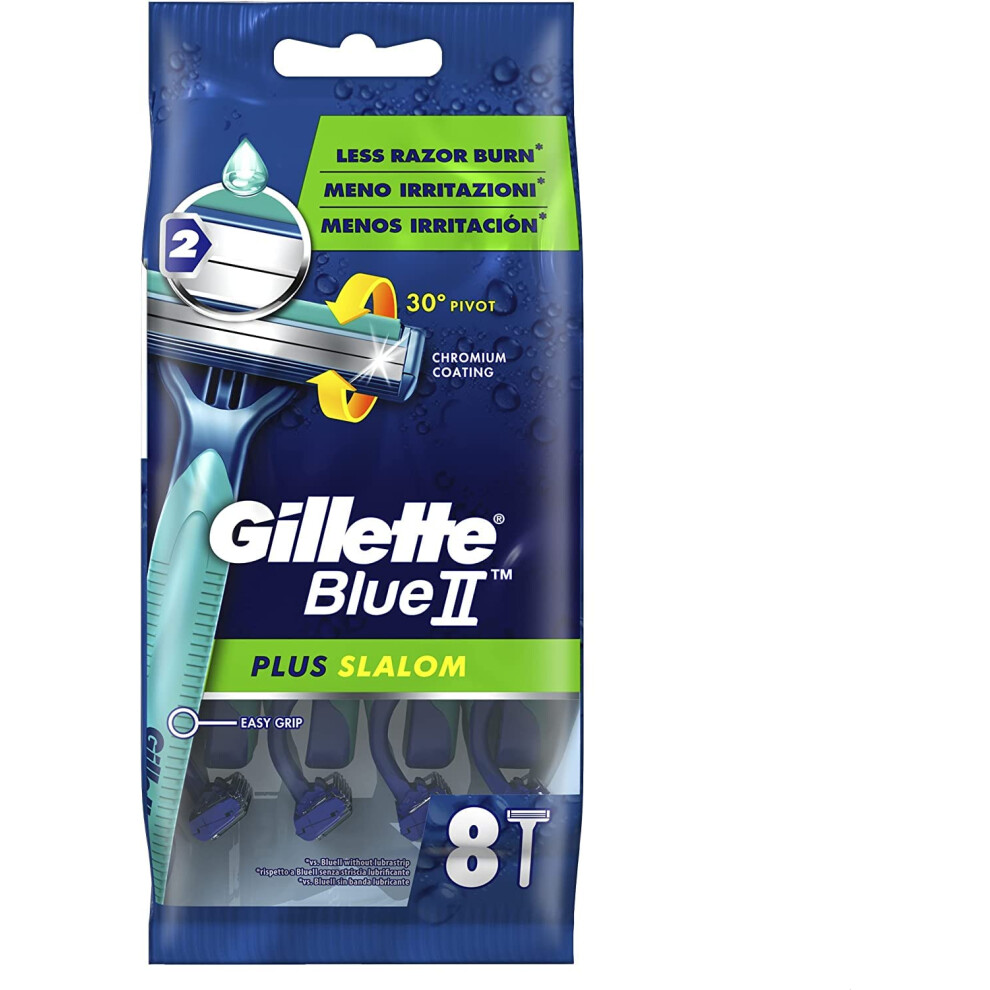 Gillette Blueii Plus Slalom Men's Disposable Razors, 8 Razors