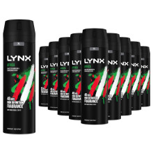 12 Pack of 200ml Lynx Africa Men's Fragrance, Aluminium Free Masculine Body Spray Deodorant, Fresh And Long Lasting Odour Protection, Large 2 Month