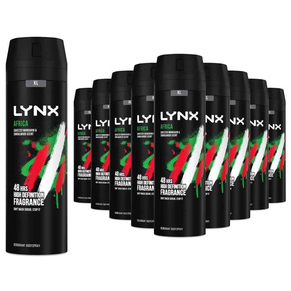 Lynx 12 Pack Of 200Ml Africa Men's Fragrance, Aluminium Free Masculine Body Spray Deodorant, Fresh And Long Lasting Odour Protection, Large 2 Month