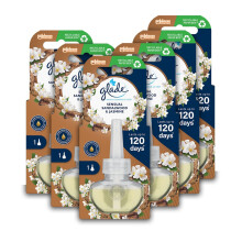 Plug in Air Freshener Refill, Electric Scented Oil Room Air Freshener, Sandalwood & Jasmine, Pack of 6 (6 x 20ml)