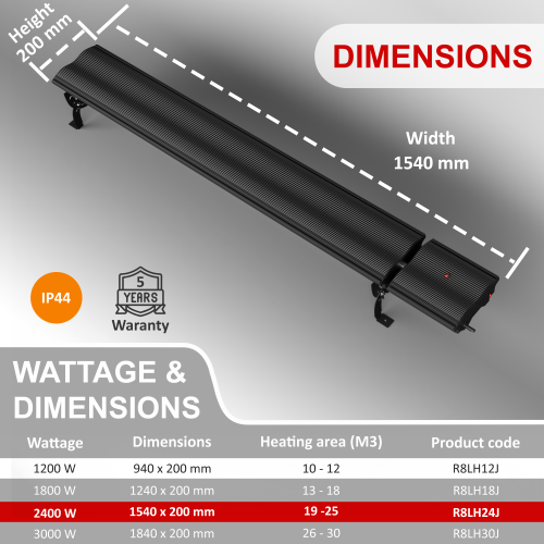 5ft Infrared Bar Heater | No Remote | 2400w 2