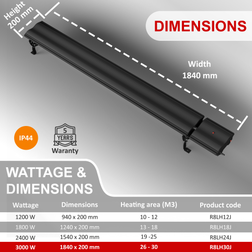 6ft Infrared Bar Heater | No Remote | 3000w 2