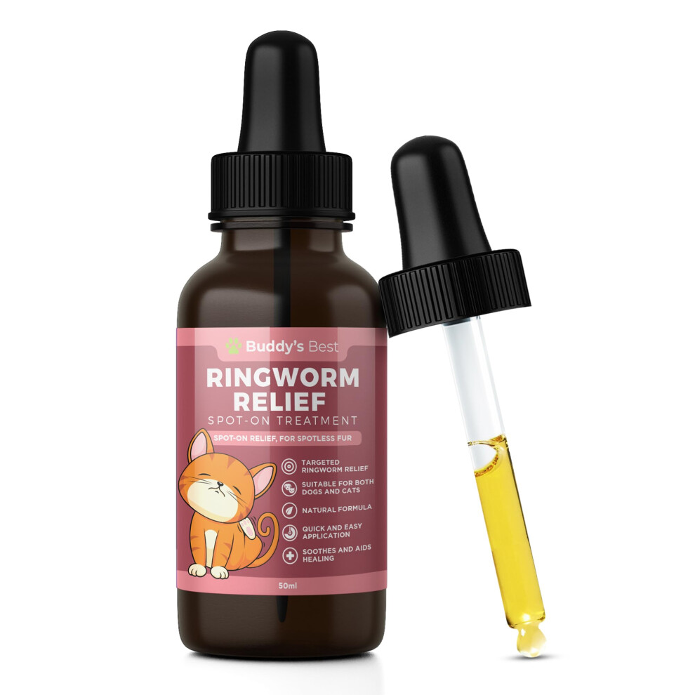 Buddy's Best Ringworm Relief Spot-On Treatment For Dogs & Cats: Natural, Fast-Acting Formula With Jojoba & Neem Oil, Soothes & Heals Skin, Easy Application, 50Ml