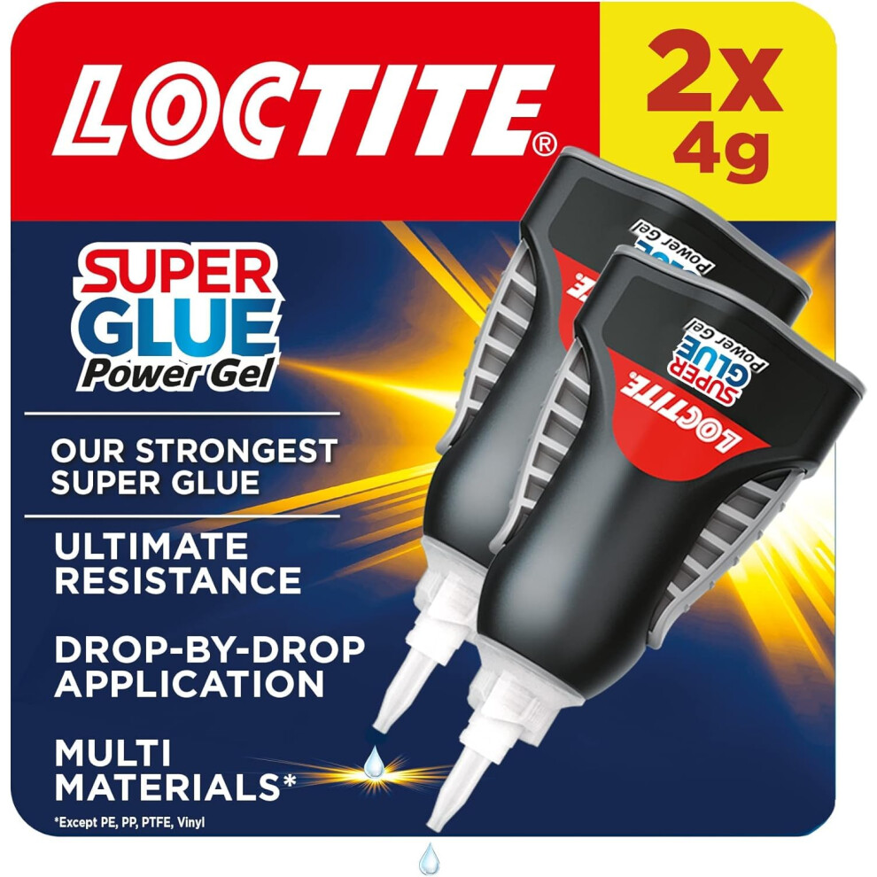 Super Glue Power Gel, Flexible Super Glue Gel, Superglue with Non-Drip Formula for Vertical Applications, Clear Glue with Precise Nozzle, 2x4g