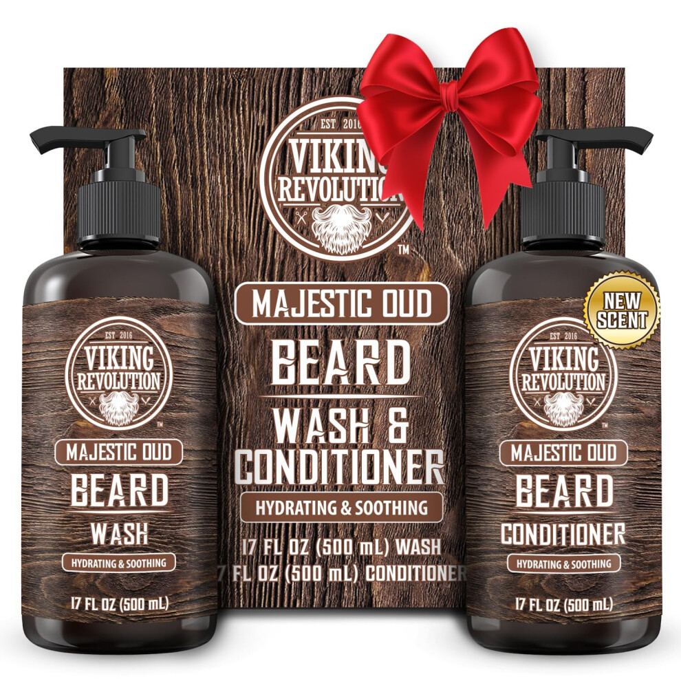 Viking Revolution - Beard Shampoo And Conditioner - Natural Beard Wash & Beard Conditioner With Argan & Jojoba Oils - Softens & Strengthens - Gifts For Men - Majestic