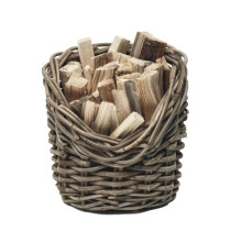 Round Kindling Basket in Natural Wicker - Durable Firewood Storage Box - Elegant Fireside Accessory - H24 x W24 cm
