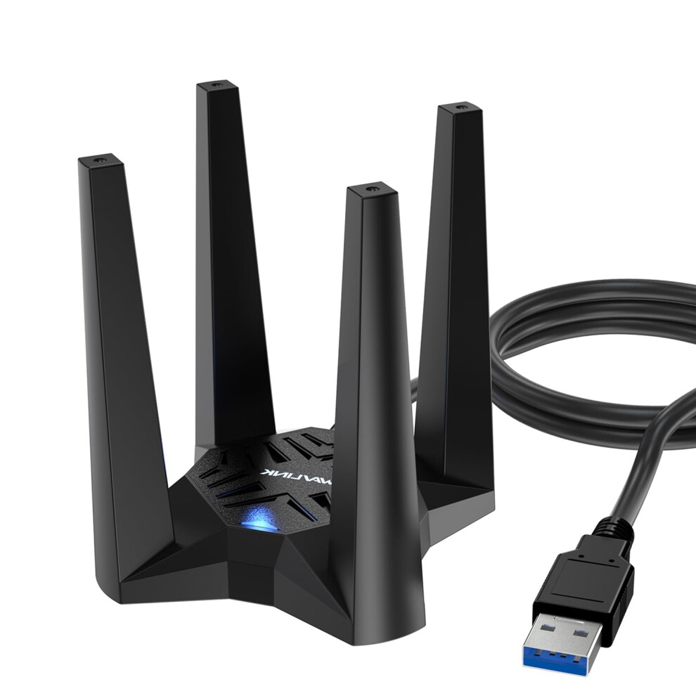 Ax1800 Usb Wifi Dongle, Wavlink Wifi 6 Dongle With Dual Band 5Ghz+2.4Ghz, Ofdma, Wpa3, Mu-Mimo, 4X3dbi High Gain Antennas, Usb Wifi Adapter For Pc 6955362064556