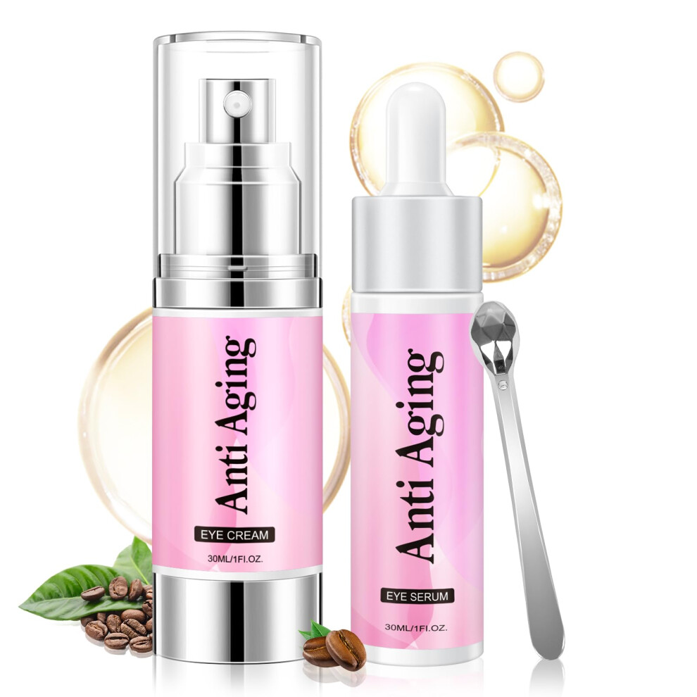 60ml Caffeine Eye Cream Eye Serum Set Under Eye Cream Anti Aging with Hyaluronic Acid for Dark Circles, Puffiness and Eye Bags