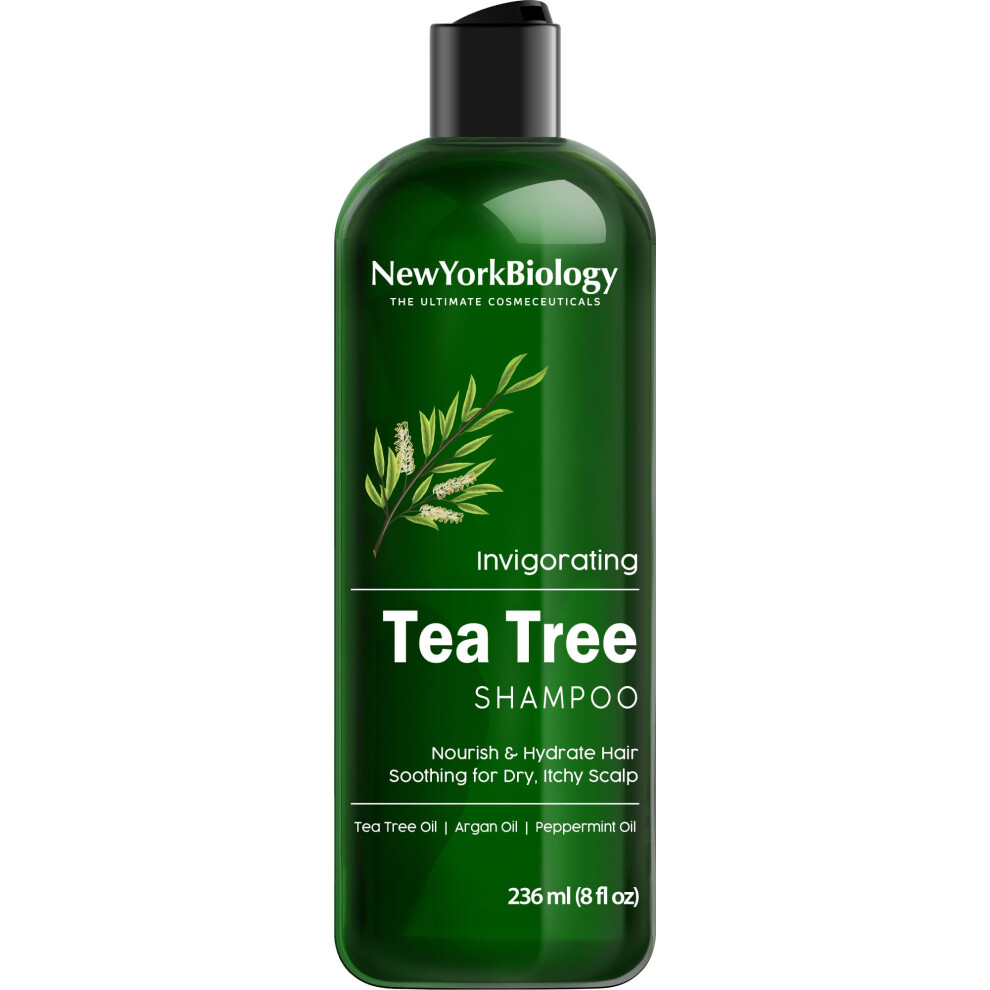 New York Biology Tea Tree Shampoo - Deep Cleanser - Relief for Dandruff and Dry Itchy Scalp - Therapeutic Grade - Helps Promote Hair Growth - 236 ml