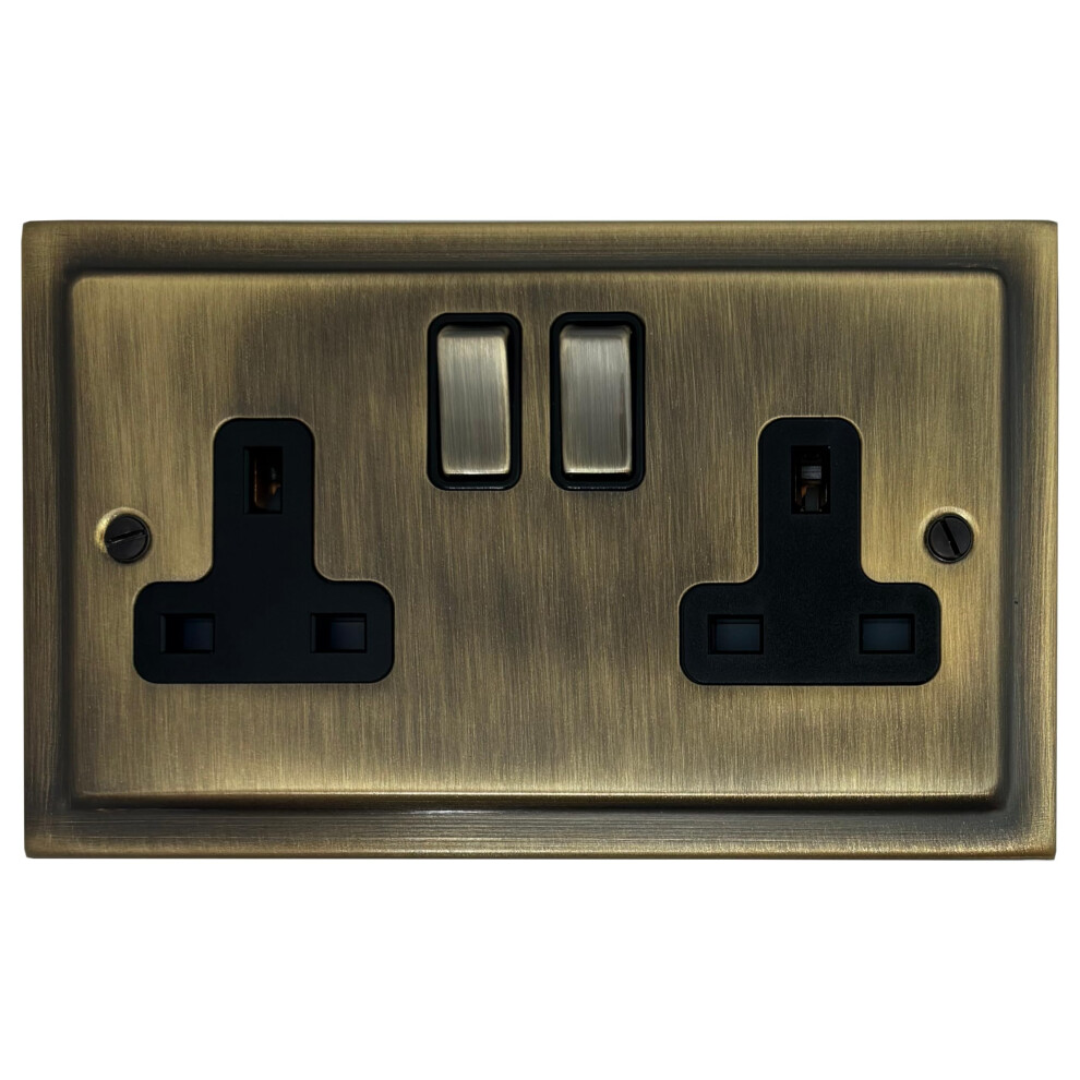 Tab310 Victorian Antique Brass 13A Switched 2 Gang Double Socket 5060346770062