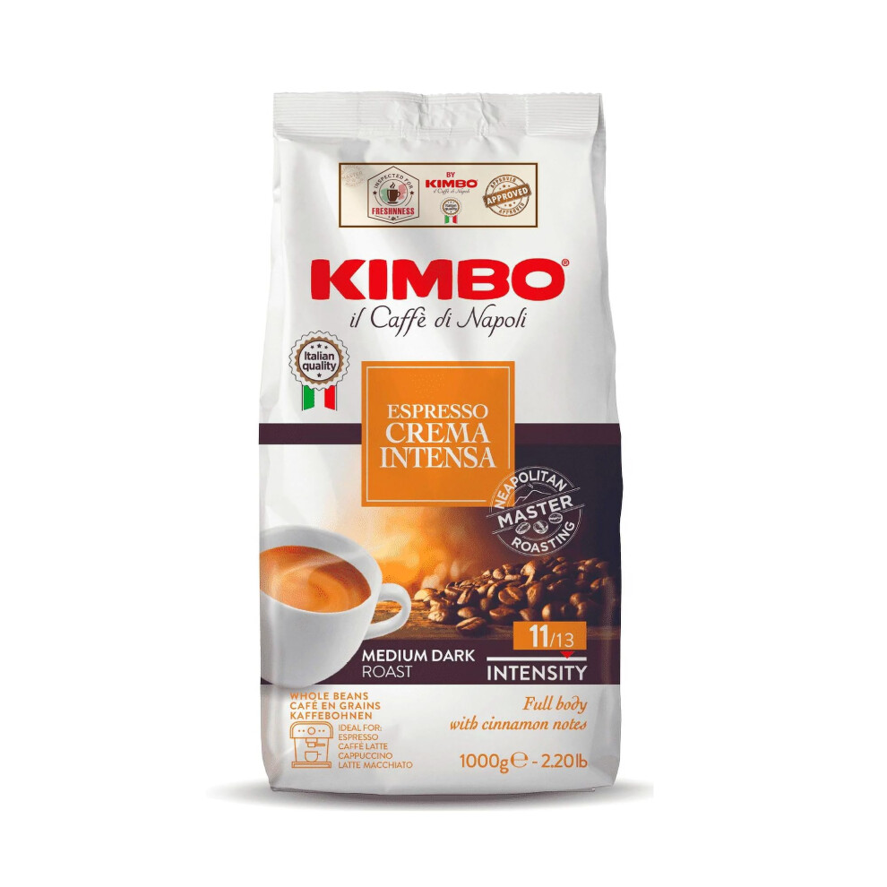 Kimbo Crema Intensa Whole Coffee Beans, Medium Roast, 1kg Bag | Premium Italian Coffee, Roasted in Naples, Intensity 11/13, Intense Flavour, Long-Lasting Crema, Bean-to-Cup, Bulk Pack - Image 4