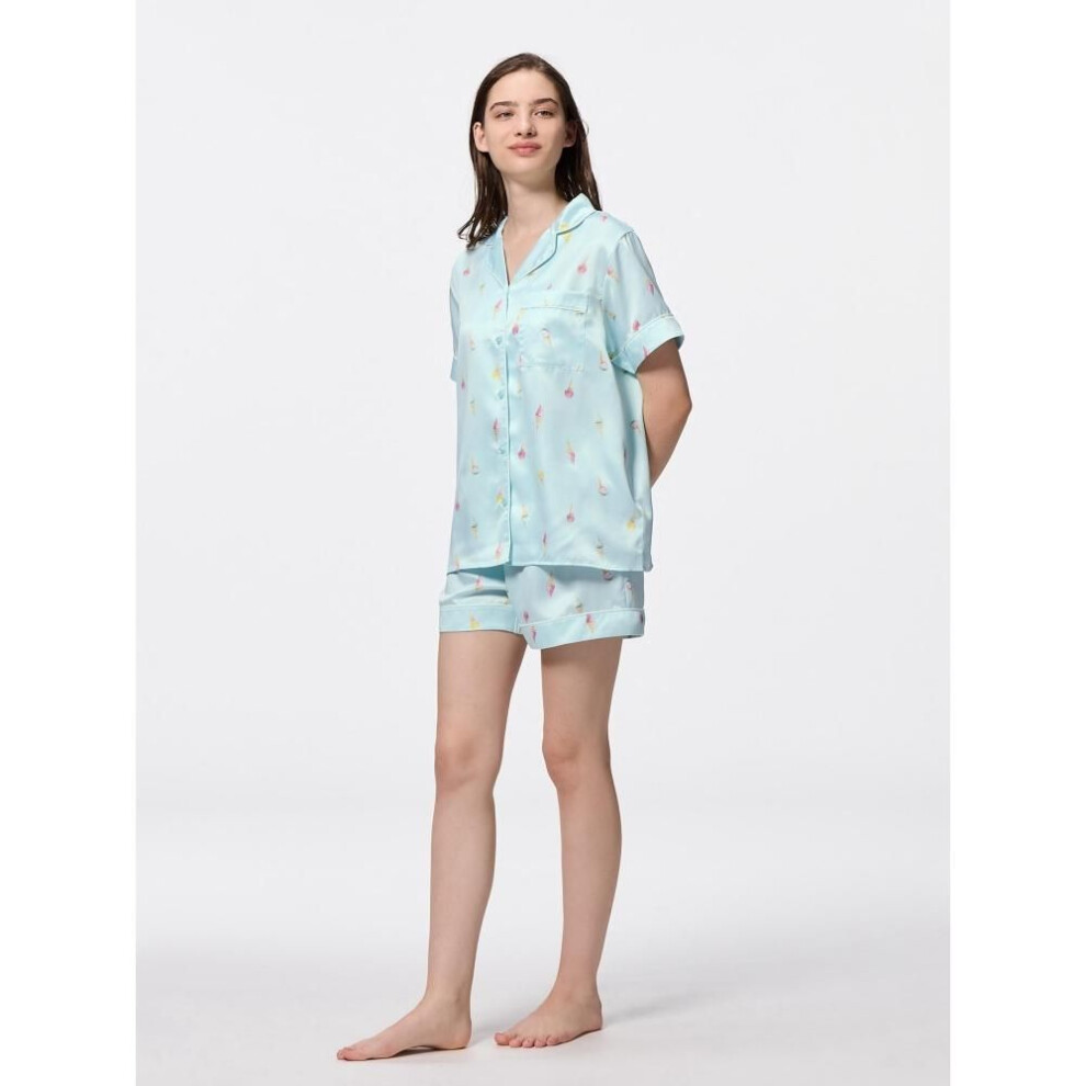 (69 NAVY/XL) Gu By Uniqlo Satin Pajamas  Short Sleeves   Shorts   Gelato