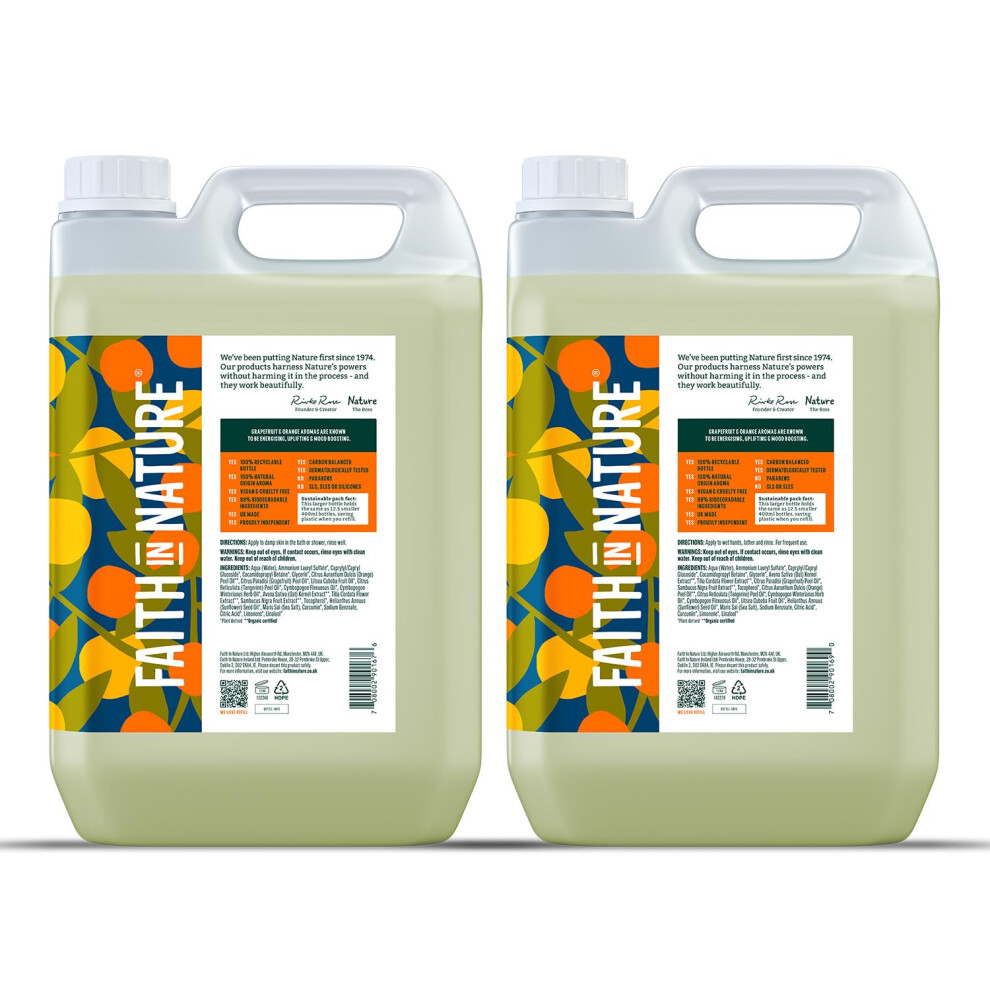 Natural Grapefruit & Orange Hand Wash and Body Wash Set, Vegan & Cruelty Free, No SLS or Parabens, 2 x 5L Pack