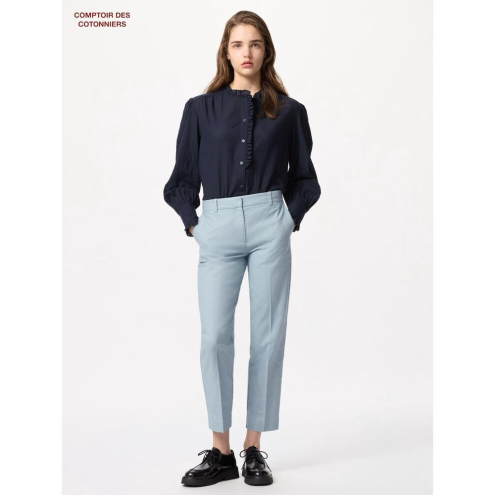 (62 BLUE/L) Uniqlo Japan Linen Cotton Ankle Pants