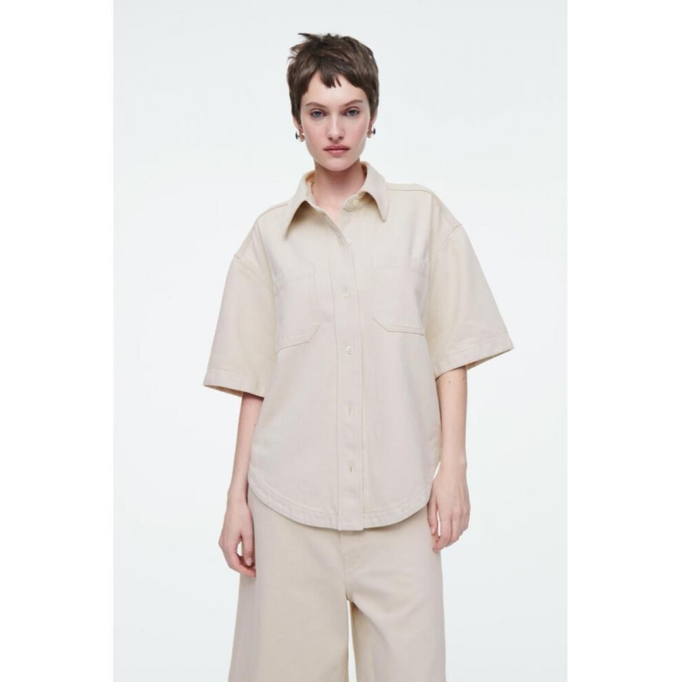 (beige/40) Cos Japan Curved Hem Short Sleeve Denim Shirt