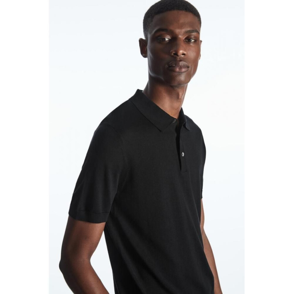 (Black/XLL) Cos Japan Knit Silk Polo Shirt