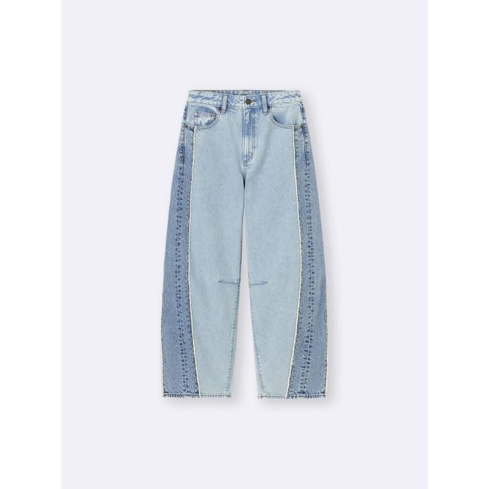 (62 BLUE/XS) Gu By Uniqlo 2 Tone Barrel Leg Jeans+os  Us Specification