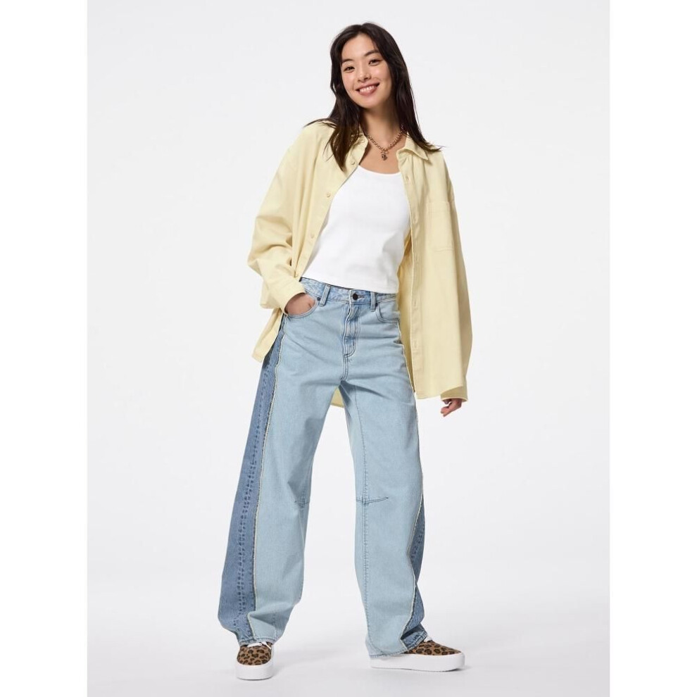 (66 BLUE/S) Gu By Uniqlo 2 Tone Barrel Leg Jeans+ec  Length 81.0 Cm