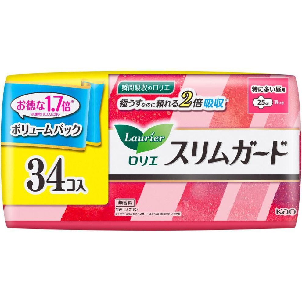 Kao Laurier Slimguard Volume Pack For Especially Heavy Daytime 34 Packs (quasi-drug) Laurier Slim Guard Napkin Slim Please Replace It As Needed During