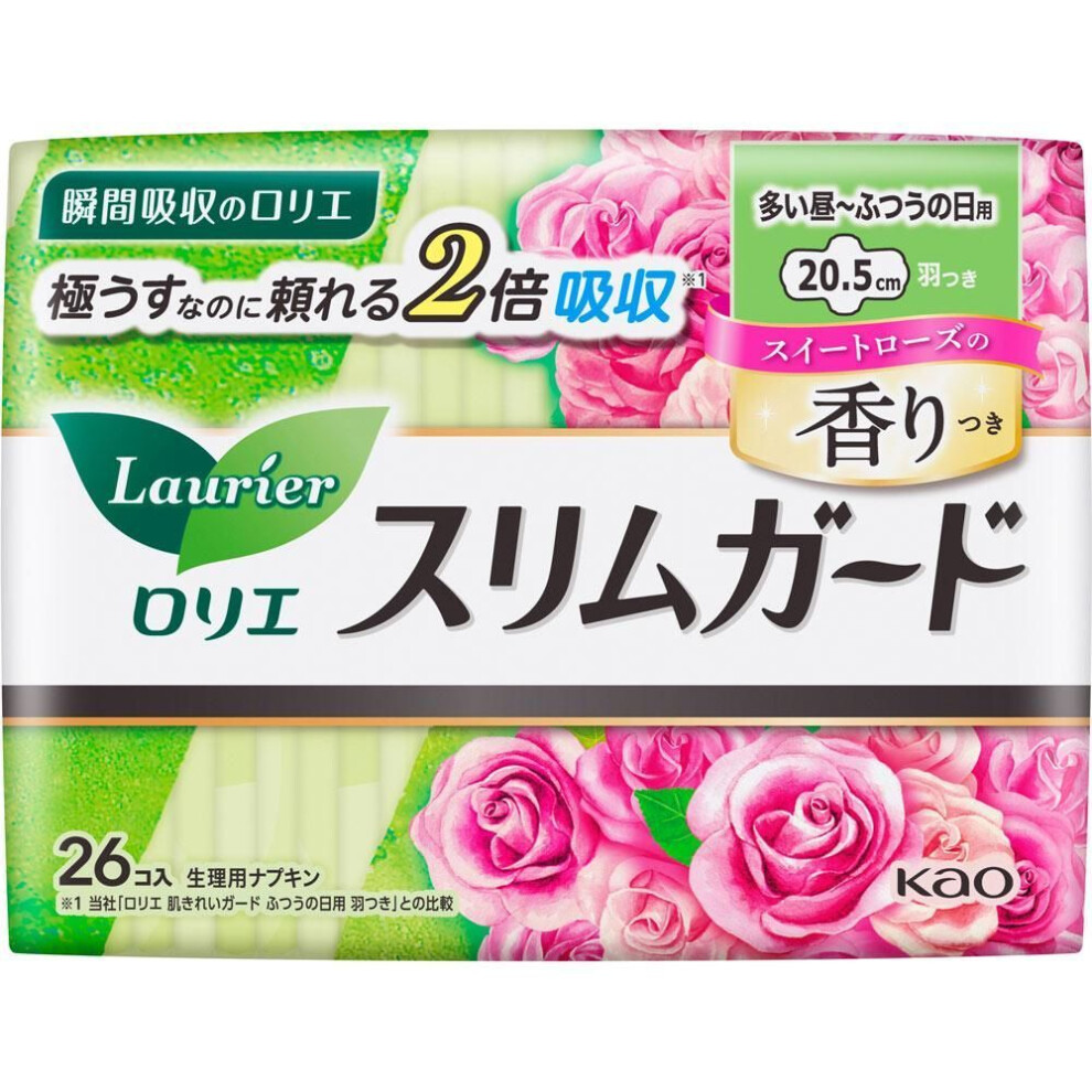 Kao Laurier Slim Guard Firmly For Daytime With Wings, Sweet Rose Fragrance, 26 Packs (quasi-drug) Napkin Slim Laurier Slim Guard